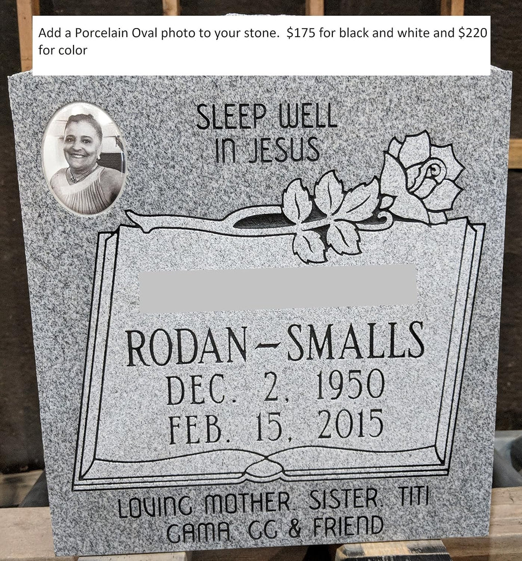 Granite Memorial Headstone Die and Base (Multiple Designs) | Custom Engraved Upright Cemetery Monument | Polished