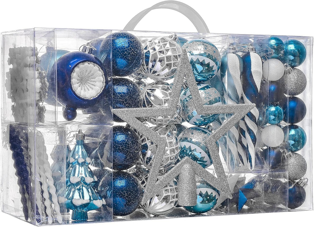 Christmas Ornaments Set, 100ct Navy Blue and Silver Shatterproof Christmas Tree Decorations Ball Ornaments Bulk
