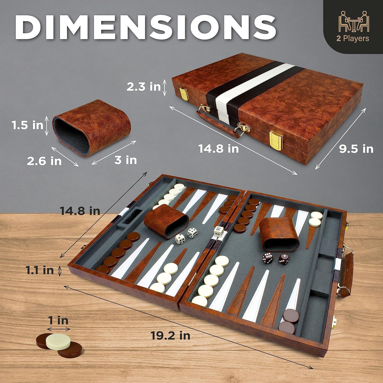 Large Backgammon Sets for Adults - Classic Board Games for 2 Players Adults and Kids - Premium Backgammon Set 15 inch