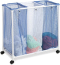HMP-01629 3 bag mesh laundry sorter, 30.5" x 15.3" x 30" , Blue/White