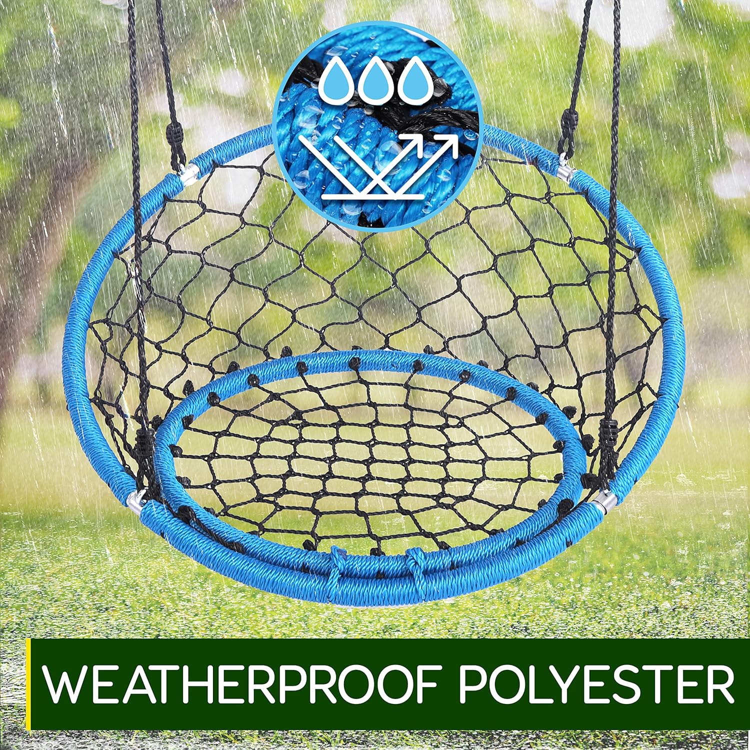 Hanging Netted Seat Swing - 35.5" Inch Kids Indoor Outdoor Yard Round Circle Saucer Swing for Trees or Swing Sets