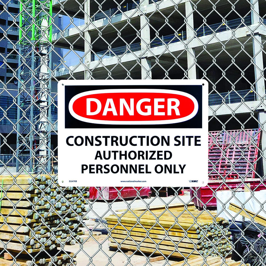 D247RB Danger - Construction SITE Authorized Personnel ONLY Sign | 14 in. x 10in. Rigid Plastic Danger Sign