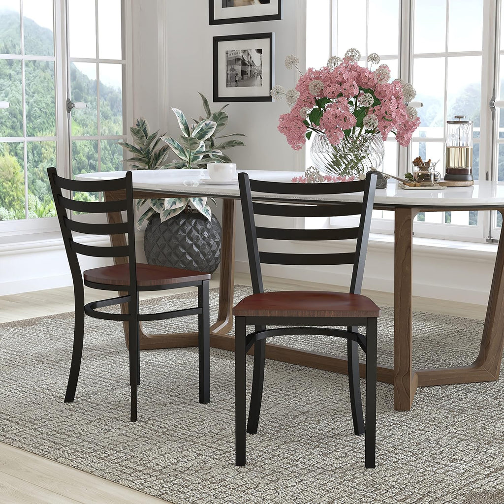 Hercules Ladder Back Restaurant Chair, Mahogany, 2-Pack