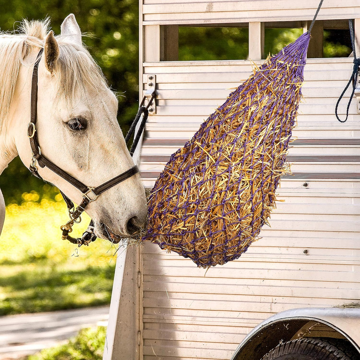 2 pcs Ultra Slow Feed 1.5"x1.5" Holes 40” Hay Net for Horses and livestocks (Purple)