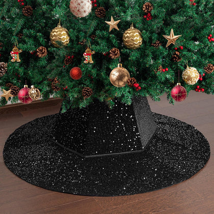 Sequin Christmas Tree Skirt and Tree Collar | 36 Inch Sparkly Base Cover, 24.8 Inch Foldable Sparkling Sequin Trees