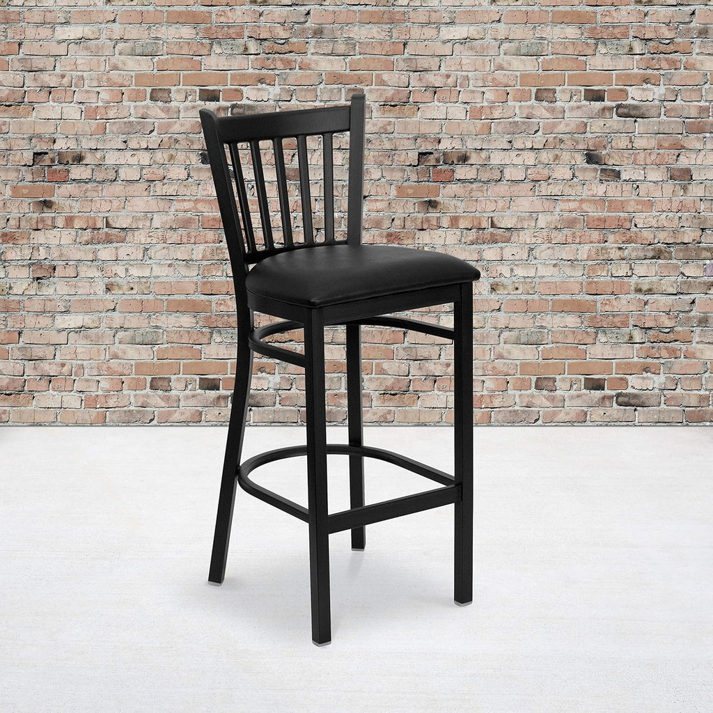 Hercules Vertical Back Restaurant Barstool, Black, 2-Pack