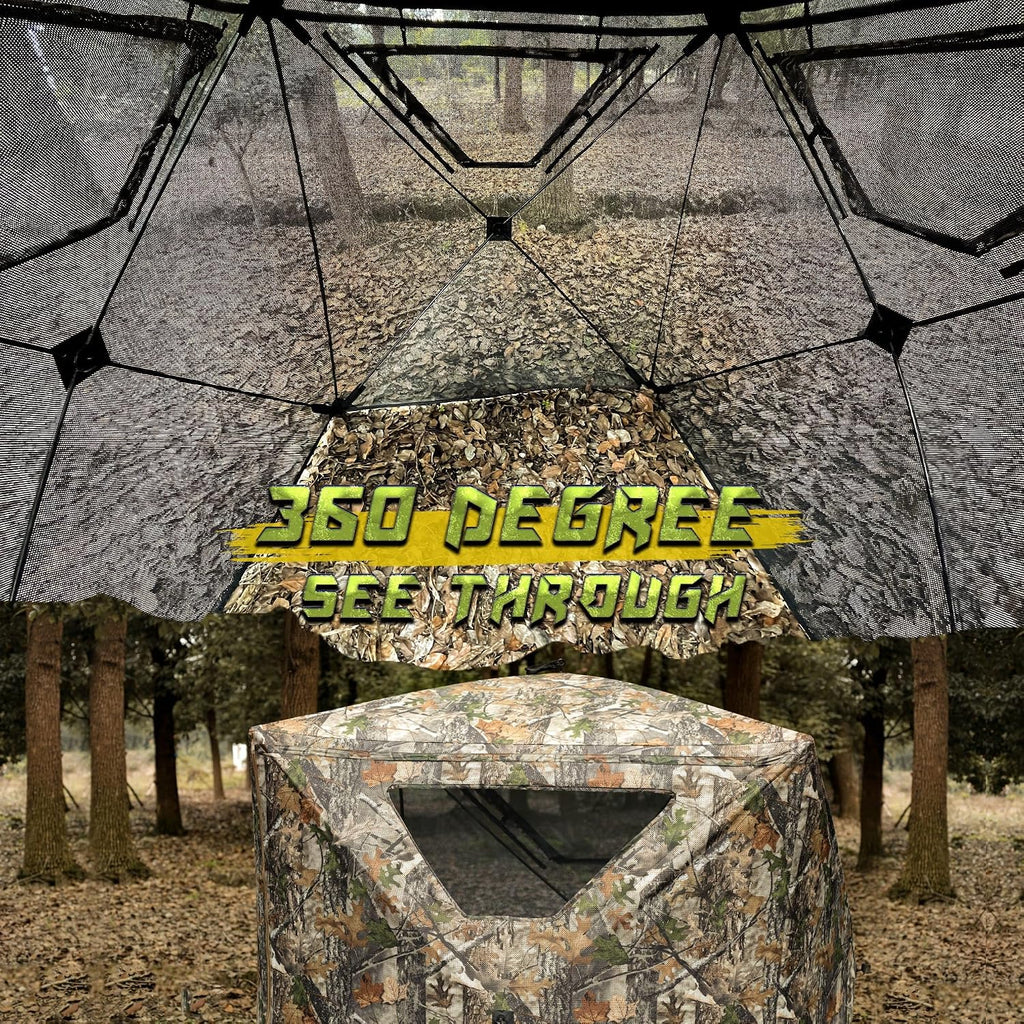 Hunting Blind, 2 Person Pop Up Blinds 360 Degree See Through, Portable Durable Hunting Ground Blinds for Deer &