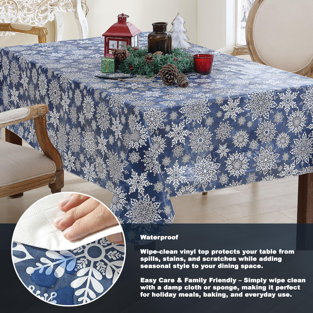 Christmas Navy Snowflake 52 x 70 Rectangle Vinyl Tablecloth