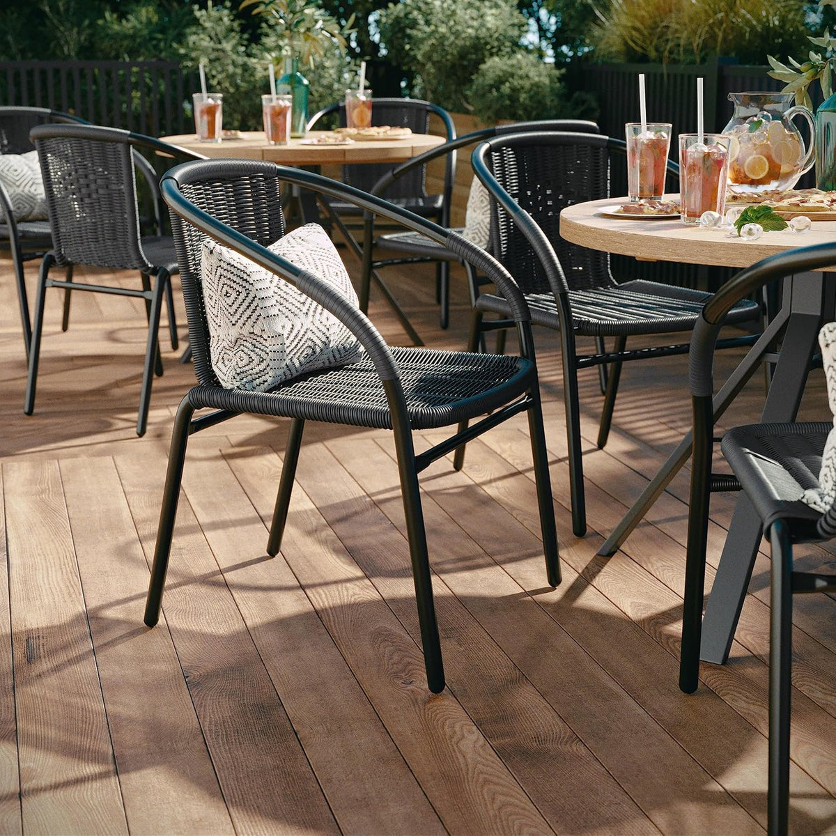 Gray PE Rattan Stackable Patio Dining Chair, 4-Pack