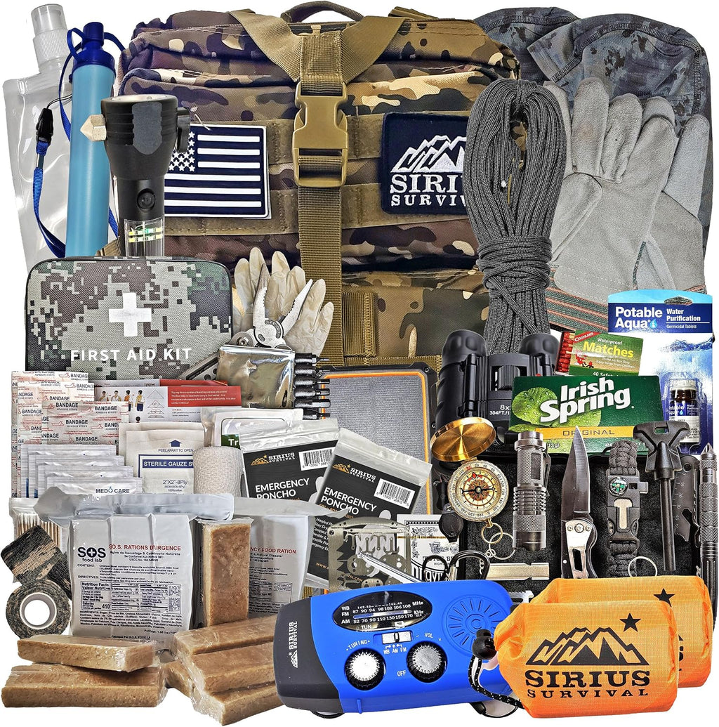 Sirius: Pre-Packed Bug Out Bag - 72 Hour Kit for 2 People - Bugout Backpack Survival Kit - Premium 50L Go Bag