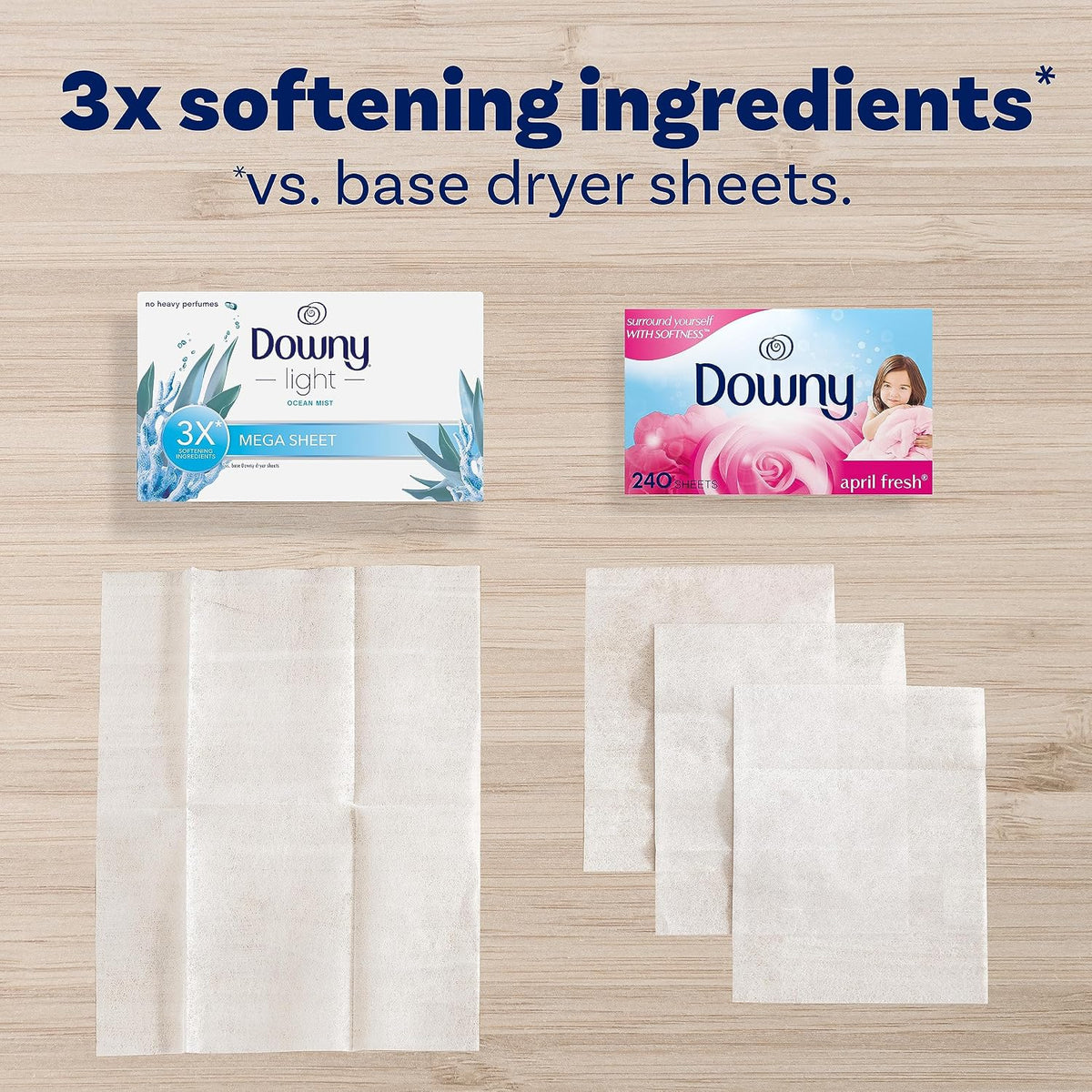 Light Mega Dryer Sheets, Laundry Fabric Softener, Ocean Mist, 130 Count
