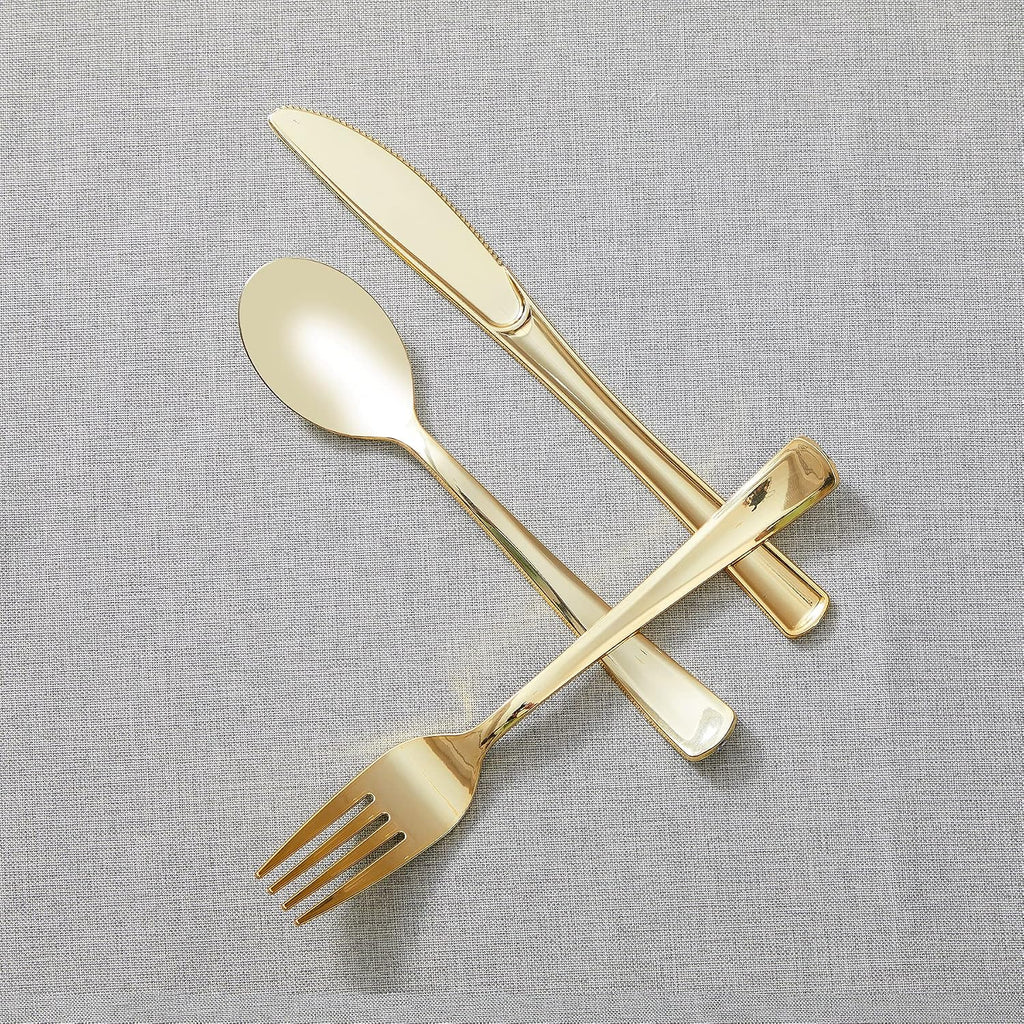 160PCS Gold Plastic Silverware, Disposable Plastic Cutlery/Utensils
