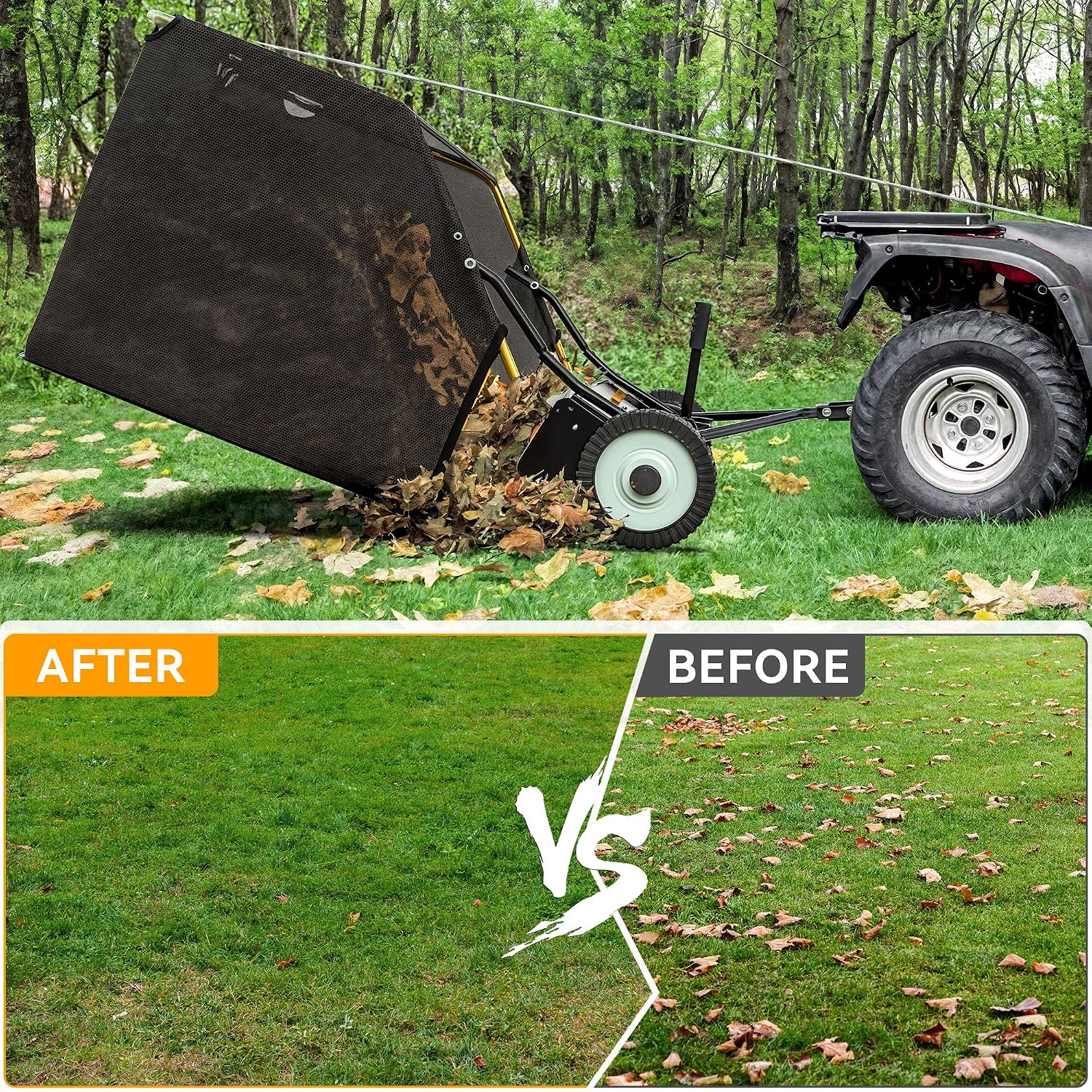 50in Tow-Behind Lawn Sweeper Leaf Grass Collector 25 Cu.ft.