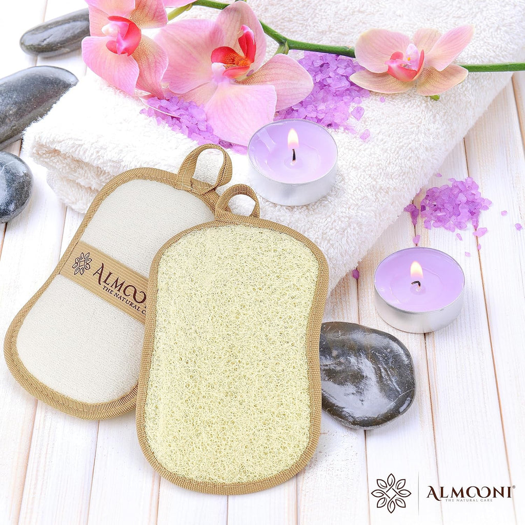 Premium Exfoliating Loofah Pad Body Scrubber, Made with Natural Egyptian Shower loofa Sponge- Bow Tie Shaped Loofah