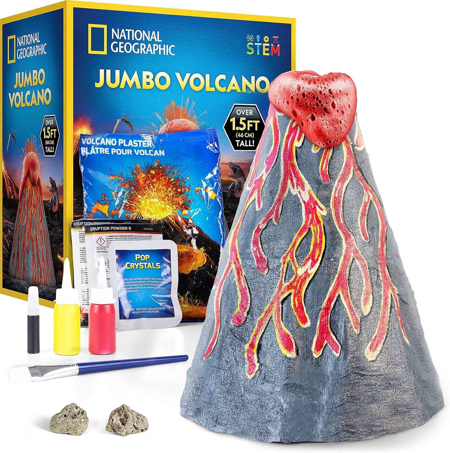 National Geographic Jumbo Volcano Science Kit for Kids Ages 8-12 | 18-Inch Giant Volcano, Multiple Eruptions, Science