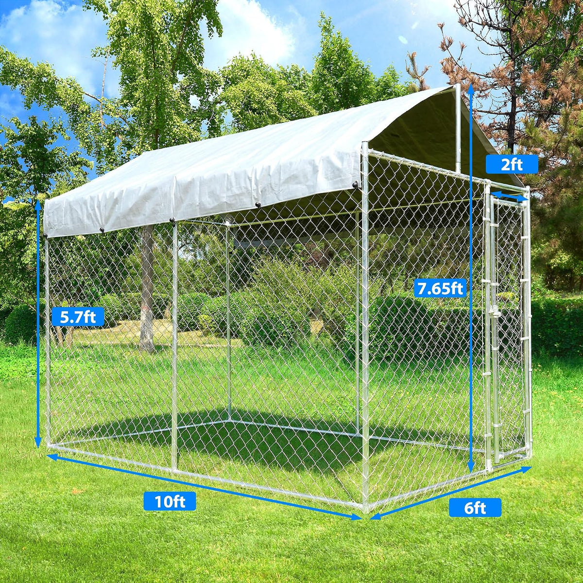 10x6x7.7ft Large Dog Kennel Outdoor, Heavy-Duty Outside Dog Kennel with Roof, Security Latch-Lock Door, Chain-Link