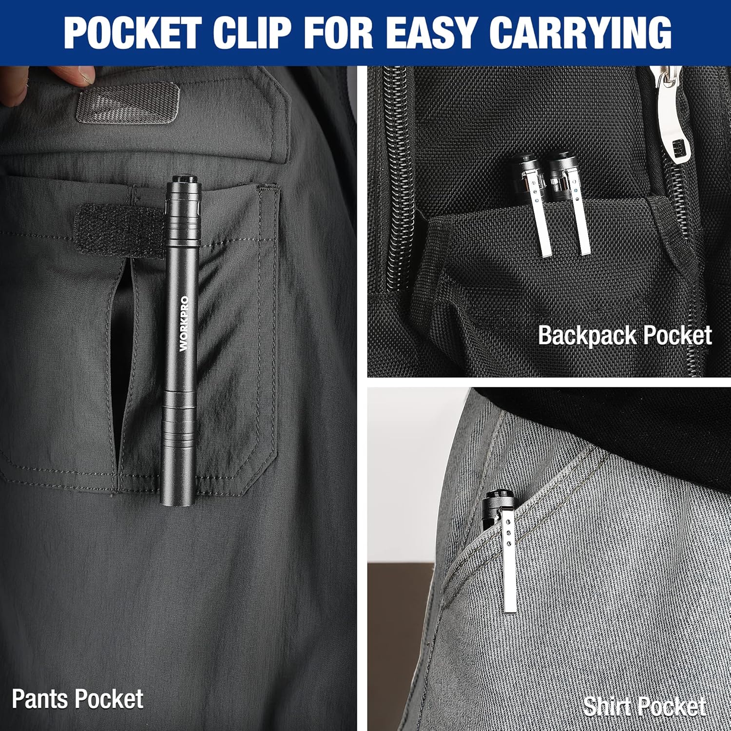 LED Pen Light, Aluminum Pen Flashlights, Pocket Flashlight with Clip for Inspection, Emergency, Everyday, 2AAA