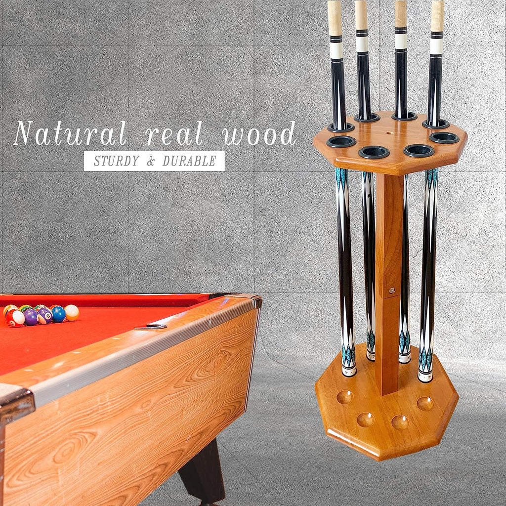 Freestanding Billiard Cue Rack, Pool Table Accessories Hold 8 Cues, Pool Cue Stick Holder, Wooden Floor Stand Pool