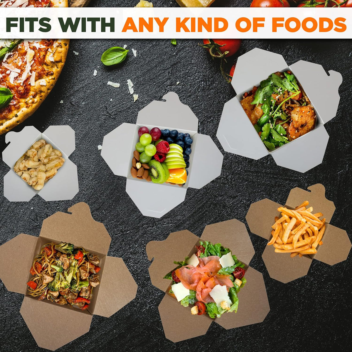 16 oz Chinese Take Out Boxes 50 Pack Plain White Paperboard Food Containers, Leak and Grease Resistant Pint Size