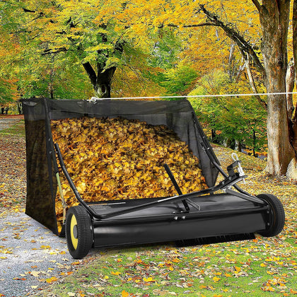 52" Heavy Duty Tow Behind Lawn Sweeper - 26 Cu.ft Hopper, Adjustable Sweeping Height, Pull Behind Yard Sweeper for