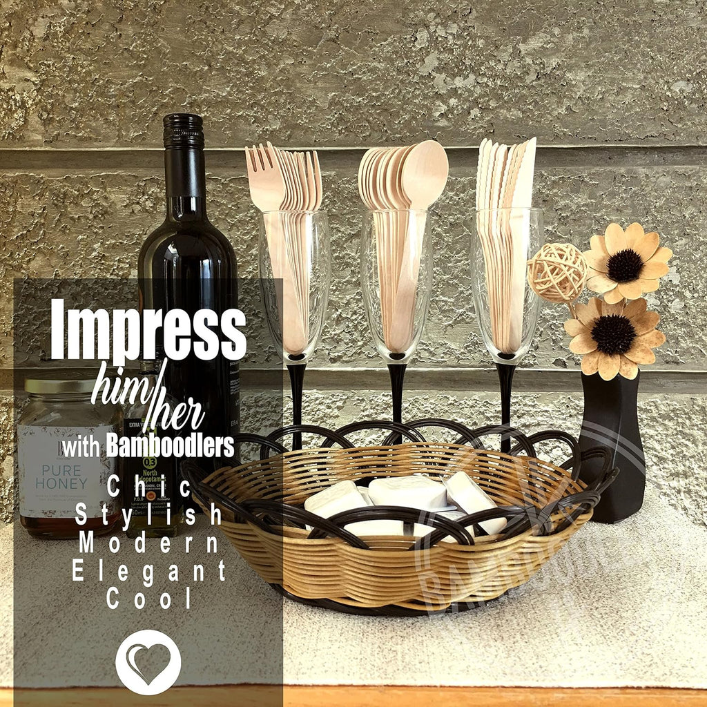 Disposable Wooden Cutlery Set | 100% All-Natural, Eco-Friendly, Biodegradable, and Compostable - Because Earth is