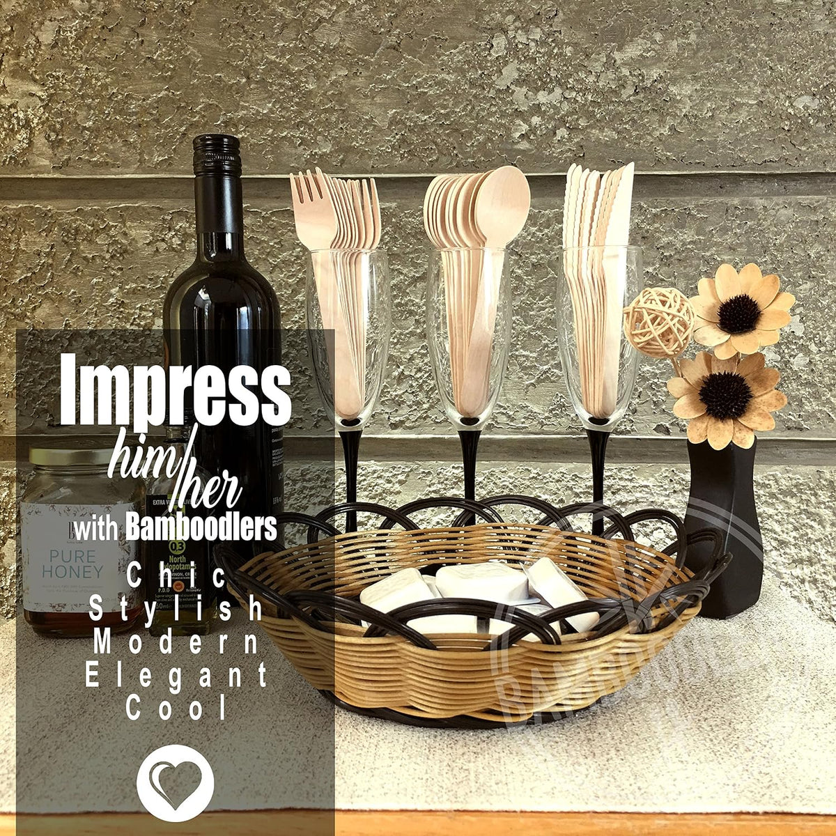 Disposable Wooden Cutlery Set | 100% All-Natural, Eco-Friendly, Biodegradable, and Compostable - Because Earth is