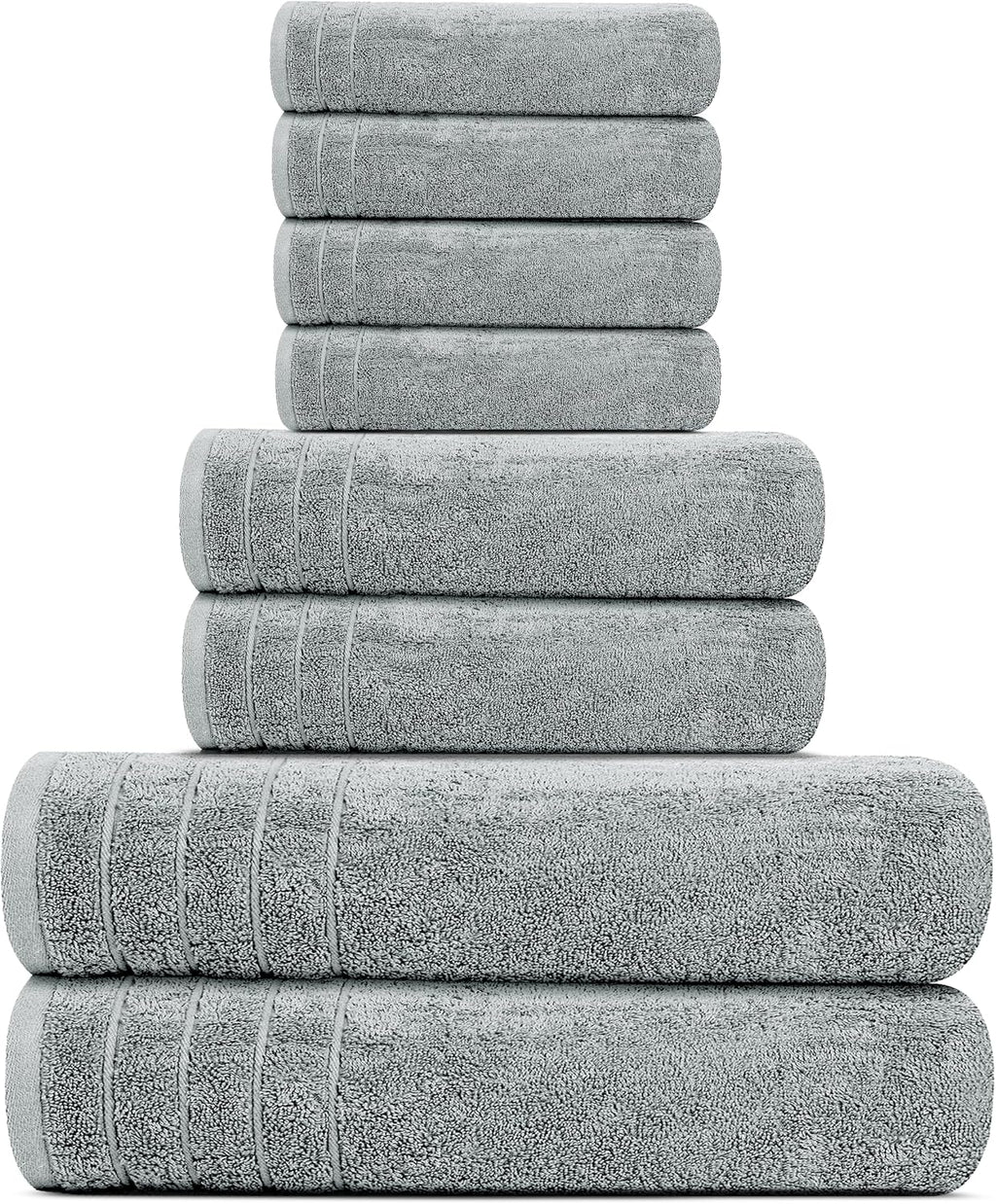 8 Piece Towel Set, 2 XL Bath, 2 Hand, 4 Washcloth, Cool Grey | 100% Cotton, Lighter Weight, Quicker to Dry, Super