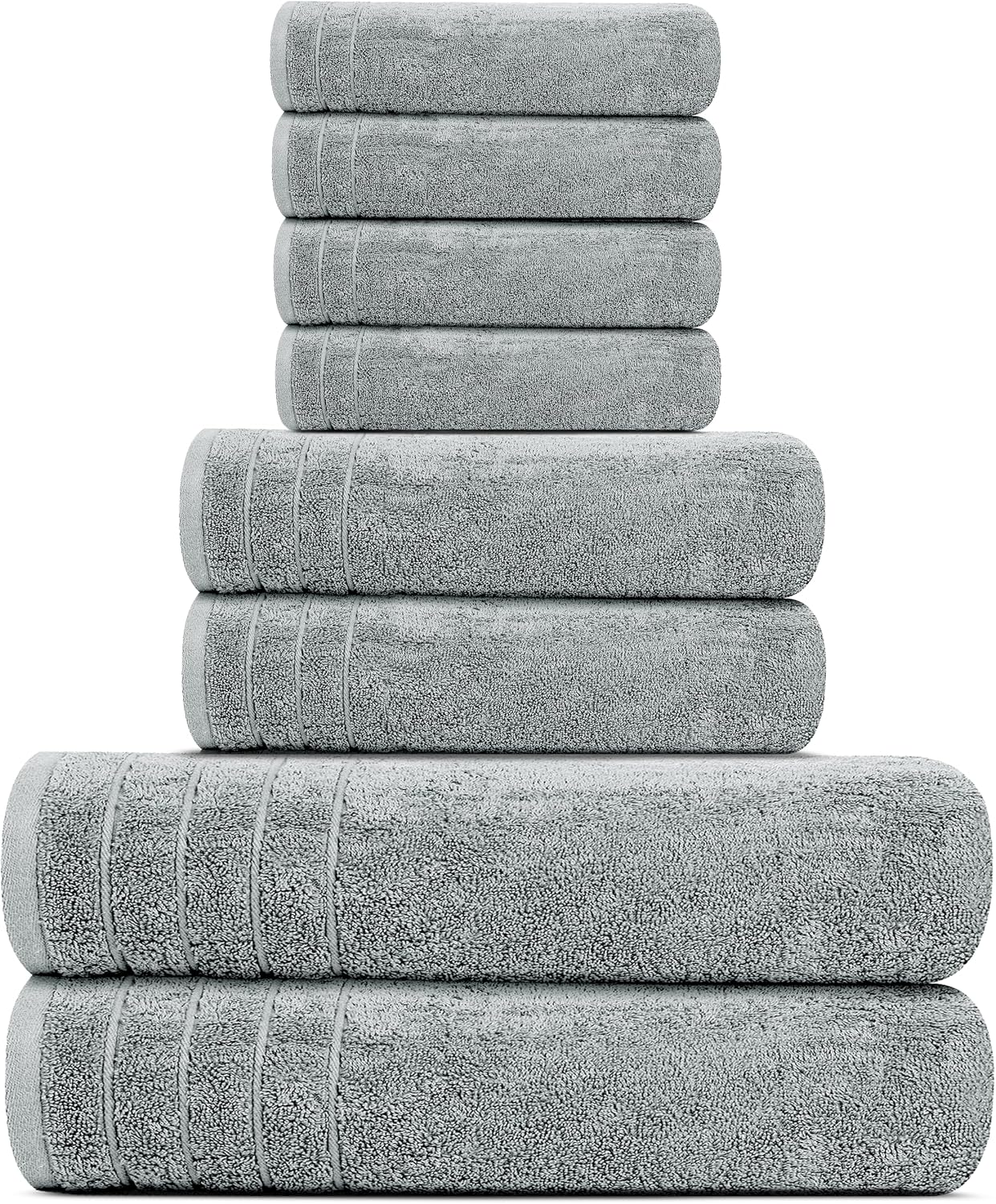 8 Piece Towel Set, 2 XL Bath, 2 Hand, 4 Washcloth, Cool Grey | 100% Cotton, Lighter Weight, Quicker to Dry, Super