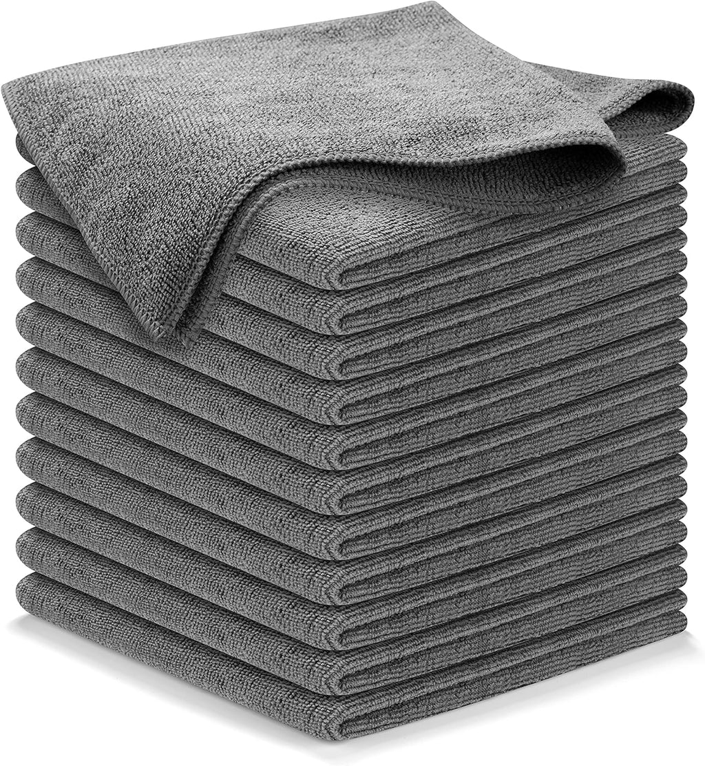Microfiber Cleaning Cloth Grey - 12 Pcs (12.5"x12.5") - High Performance - 1200 Washes, Ultra Absorbent Microfiber