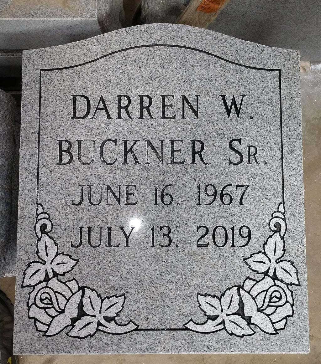 Granite Memorial Headstone Die and Base (Multiple Designs) | Custom Engraved Upright Cemetery Monument | Polished