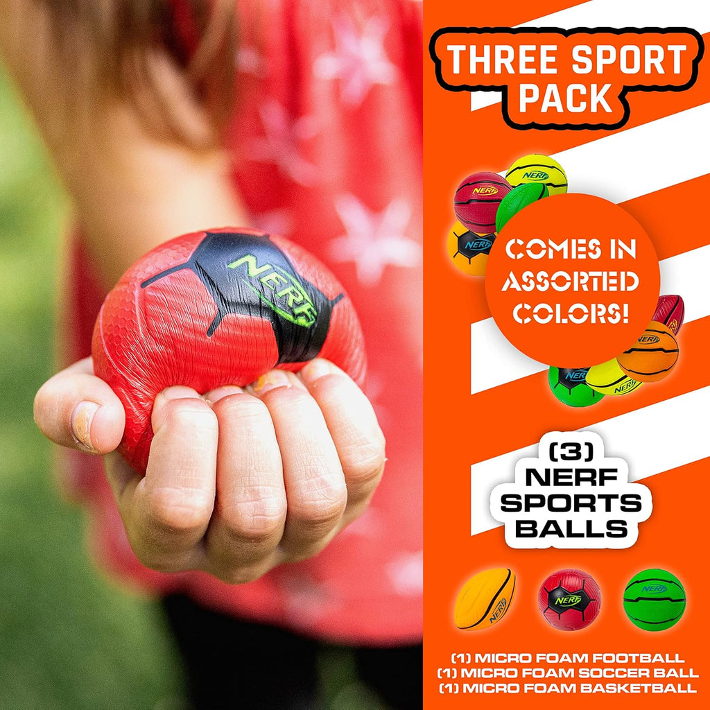 Micro Foam Sports Ball Set - Kids Foam Micro Football, Soccer Ball + Basketball Set Soft Stress Relief Mini Foam