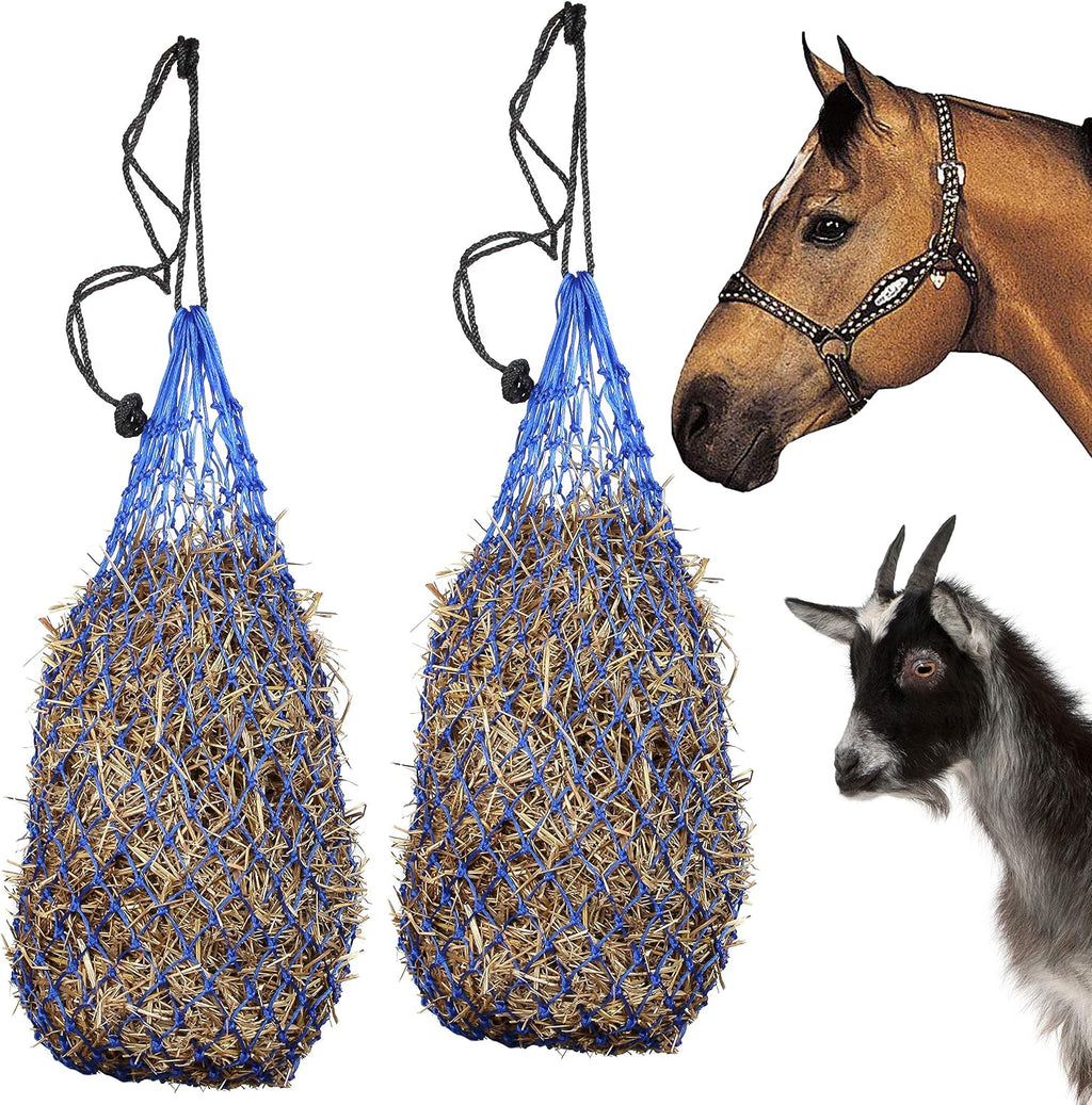 2 pcs Ultra Slow Feed 1.5"x1.5" Holes 40” Hay Net for Horses and livestocks (Royal Blue)