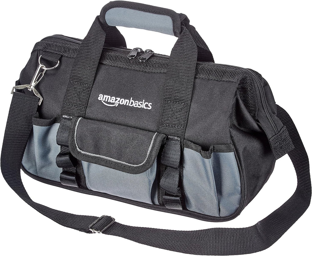 Durable Wear-Resistant Tool Storage Bag with Adjustable Shoulder Strap, Portable Tool Organizer, 16 Pockets, 12 in