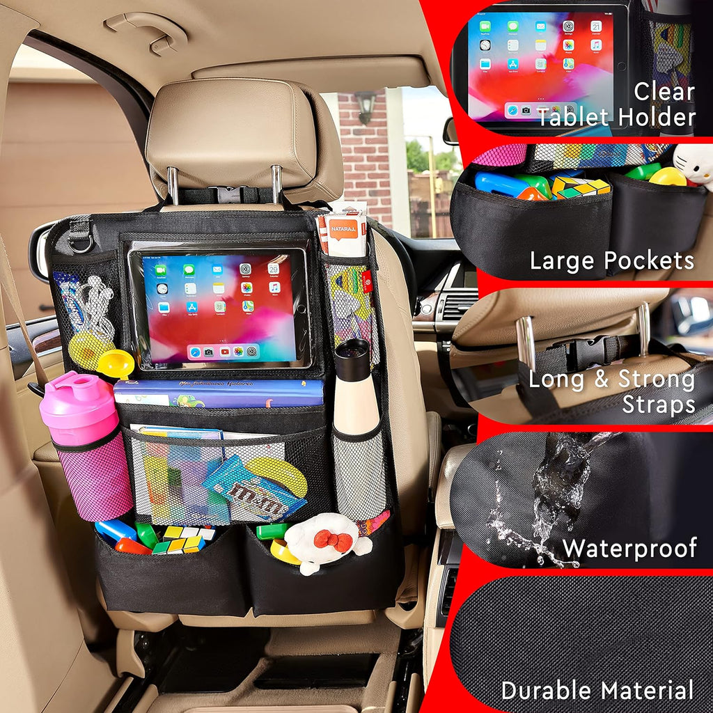 Backseat Car Organizer, Kick Mats Back Seat Protector with Touch Screen Tablet Holder, Back Seat Organizer for Kids