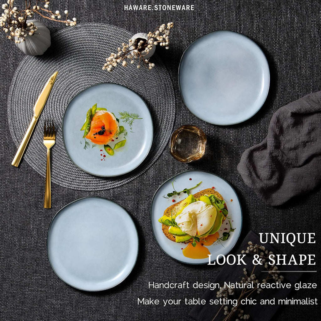 Stoneware Salad Plates Set of 6, 7.9” Heavy Duty Ceramic Plates, Reactive Glaze Dinnerware for Home Restaurant, Chip