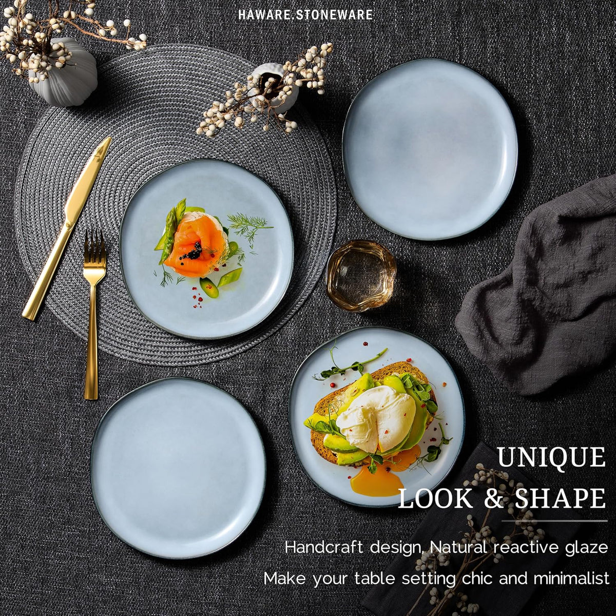 Stoneware Salad Plates Set of 6, 7.9” Heavy Duty Ceramic Plates, Reactive Glaze Dinnerware for Home Restaurant, Chip