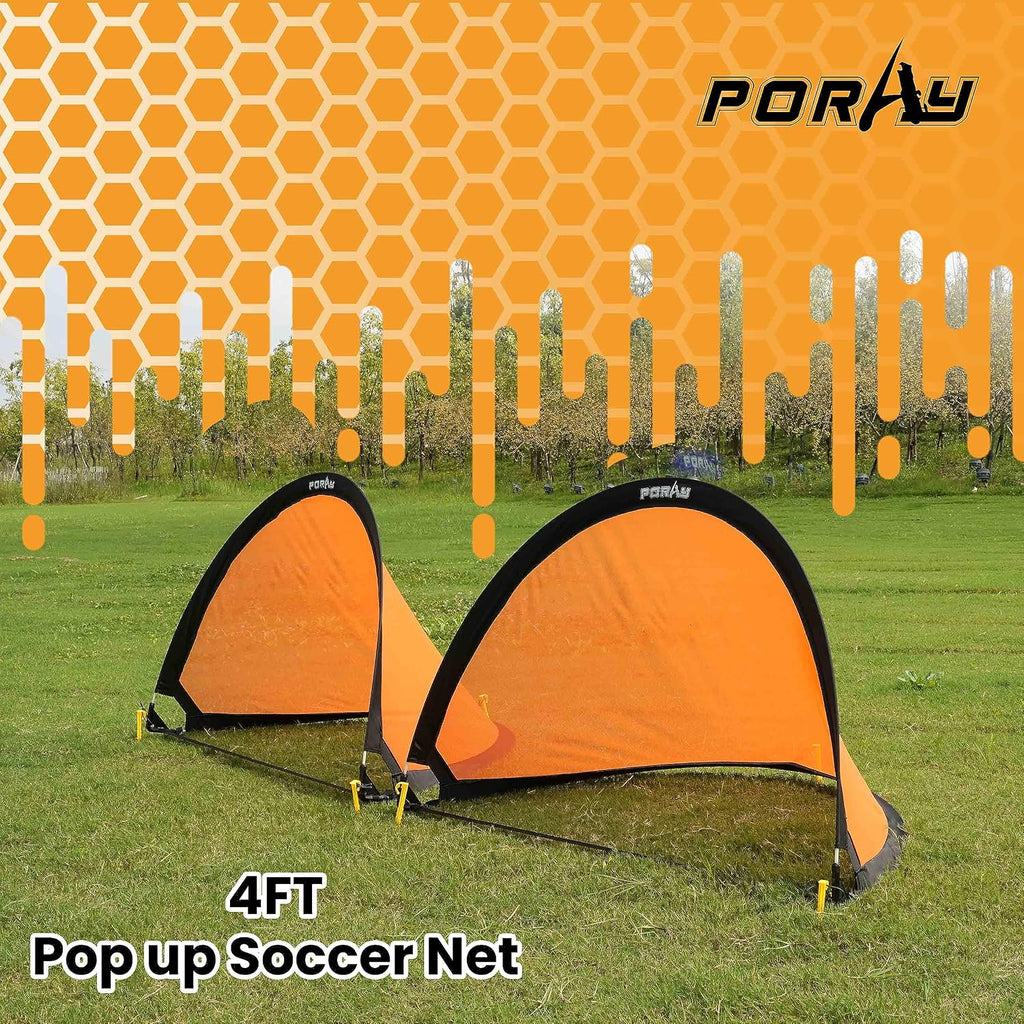 Poray Soccer Goal for Kid Easy-up Set of Two Portable Soccer Net 210D Oxford with 8 Field Marker Cones Extra Stakes