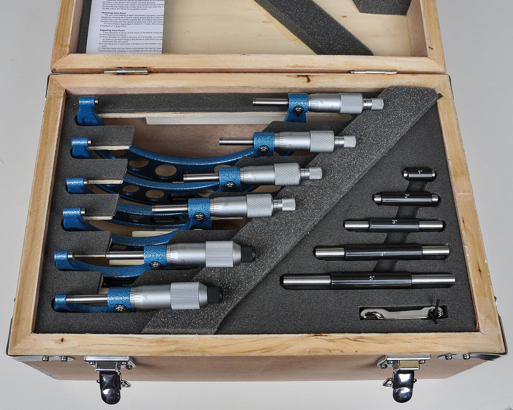 Fowler 52-215-006-1, Outside Micrometer Set with 0–6" Measuring Range & 52-520-199-0, Magnetic Base and Black Dial Indicator Set