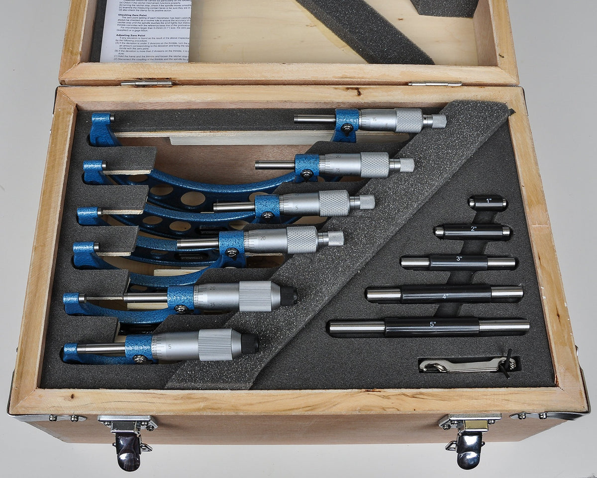 Fowler 52-215-006-1, Outside Micrometer Set with 0–6" Measuring Range & 52-520-199-0, Magnetic Base and Black Dial Indicator Set