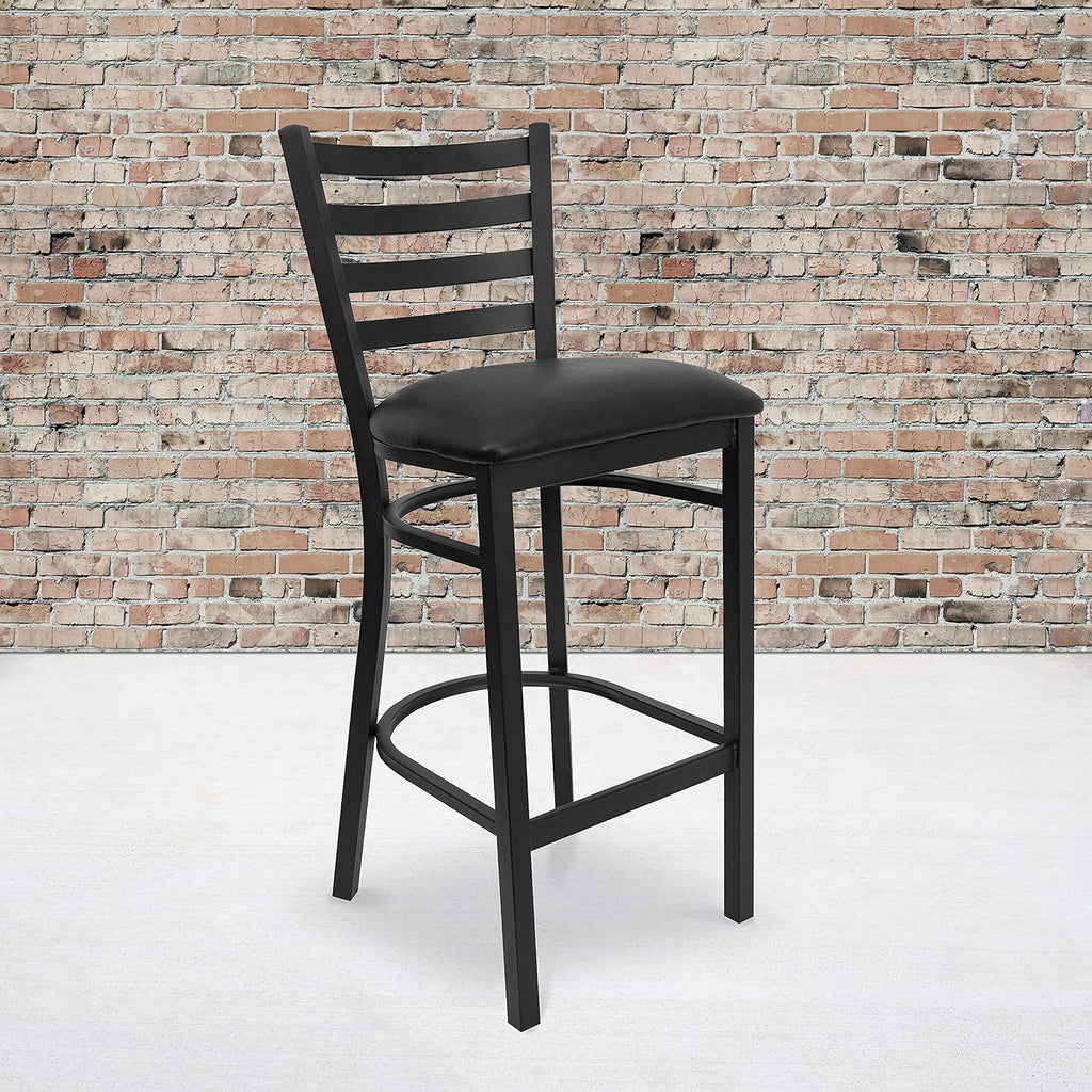 Hercules Ladder Back Restaurant Barstool, Black, 2-Pack