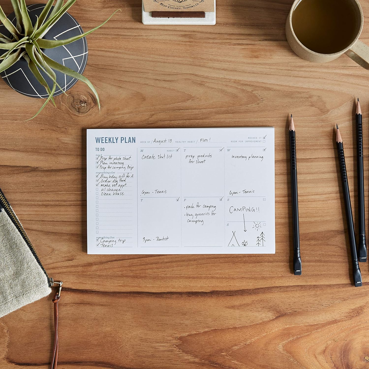 Weekly Planner Pad - Undated 6x9" Weekly To-Do List Notepad with Calendar and Task List, Perfect Desk Organizer for