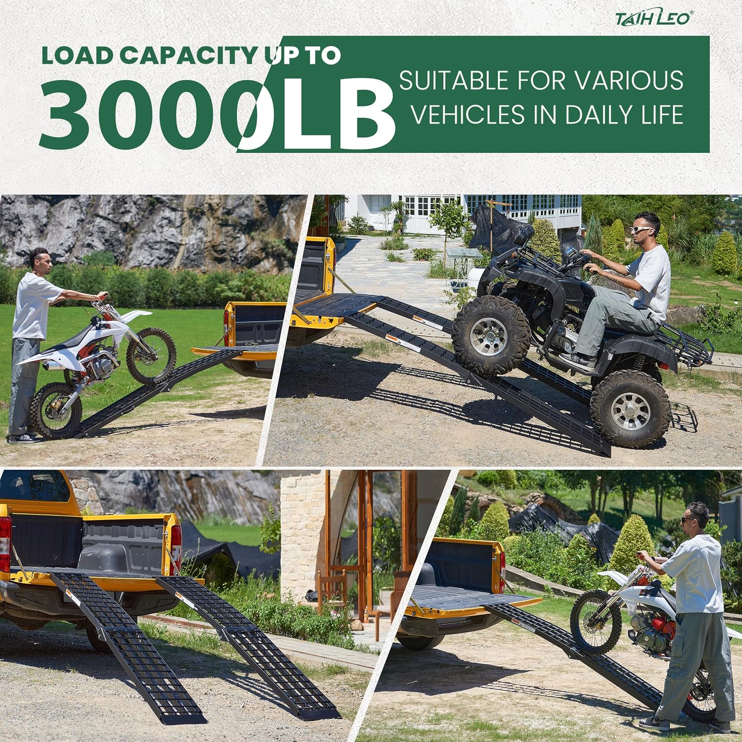 Truck Ramps 3000LBS Capacity - 2 Pcs 7.5ft Heavy Duty Loading Ramp, Folded Loading Ramps for Motorcycles, Dirt Bikes