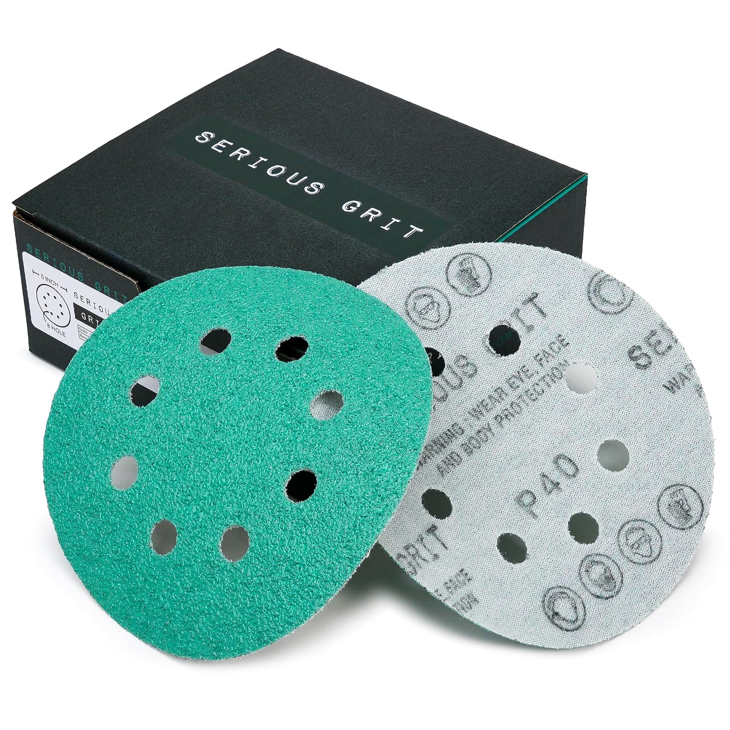 5-Inch 8-Hole P40 Grit Sanding Discs - 25 Pack Box | Fits 5" Random Orbital Sanders - Heavy-Duty Hook & Loop Wet/Dry