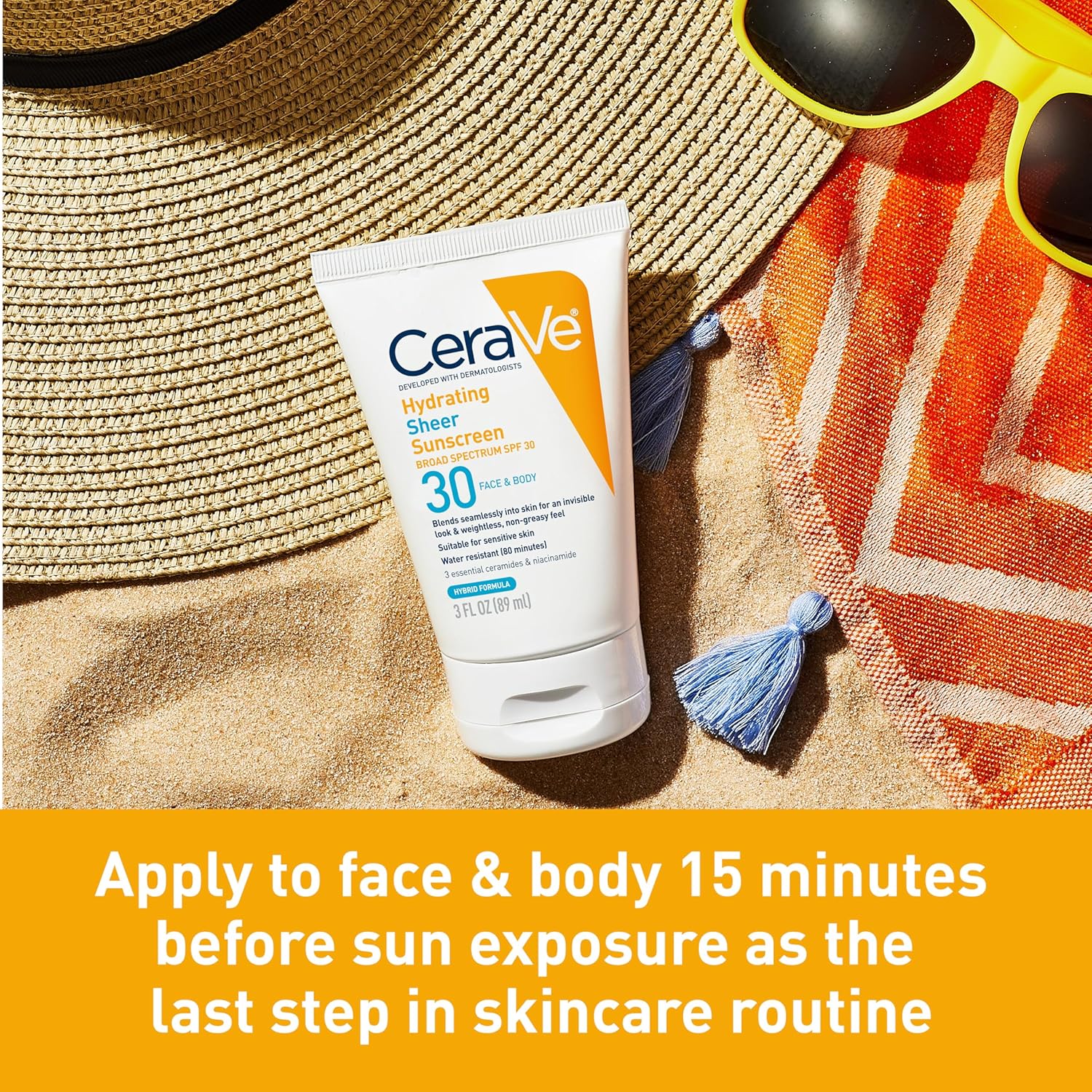 Hydrating Sheer Sunscreen with SPF 30 for Face and Body, Mineral & Chemical Sunscreen for Men & Women with Zinc