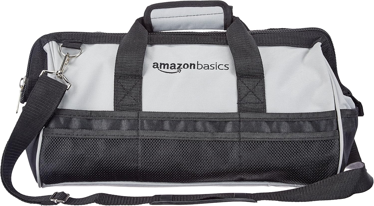 Durable Wear-Resistant Tool Storage Bag with Adjustable Shoulder Strap, Portable Tool Organizer, 16 in, Black & Grey