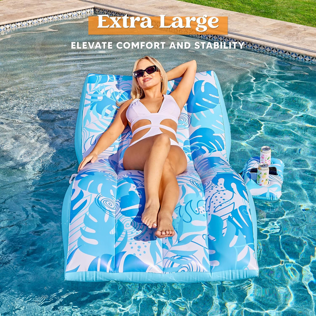 Inflatable Pool Floats Adult - Extreme Comfort Pool Lounge Chair with Detachable Cup Holder, Heavy Duty Lounger