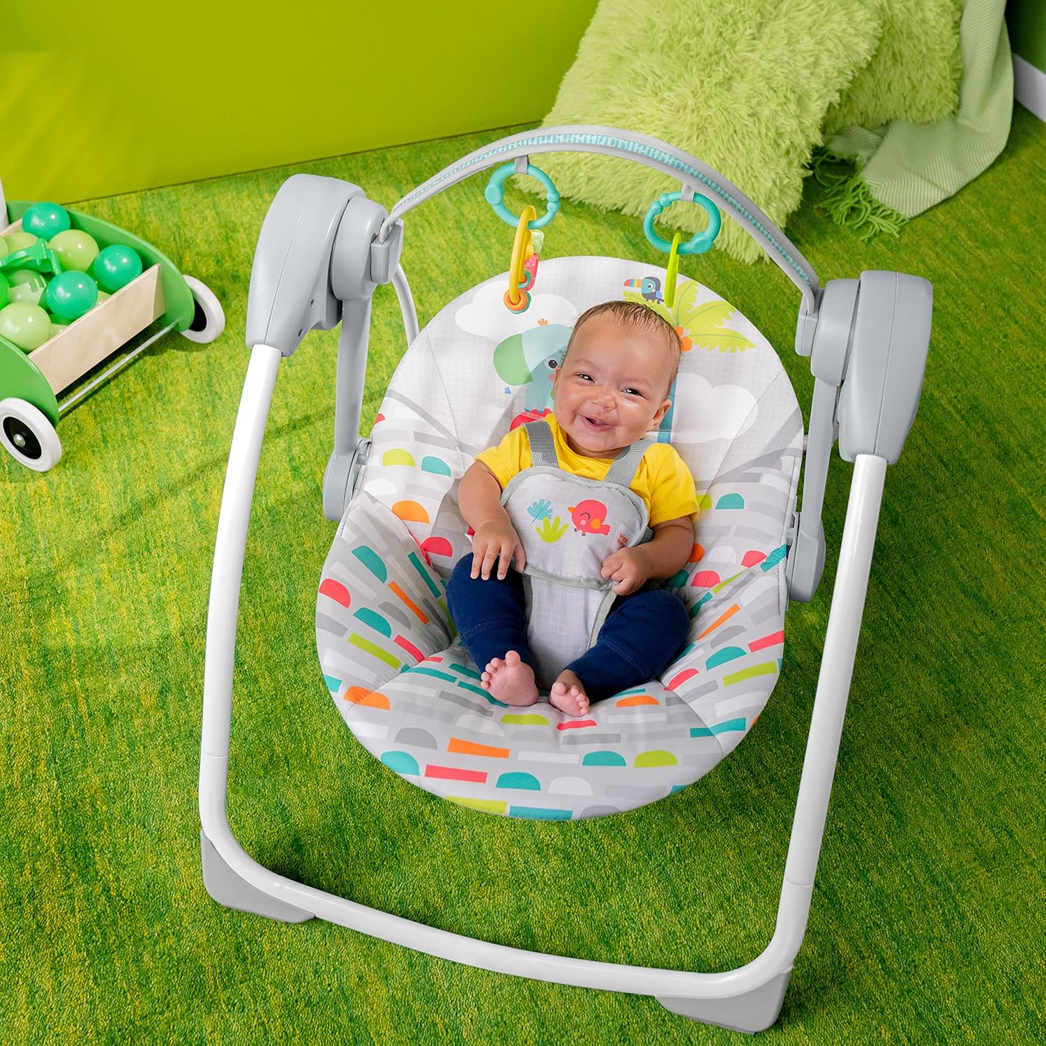 Playful Paradise Portable Compact Automatic Baby Swing with Music, Unisex, Newborn +