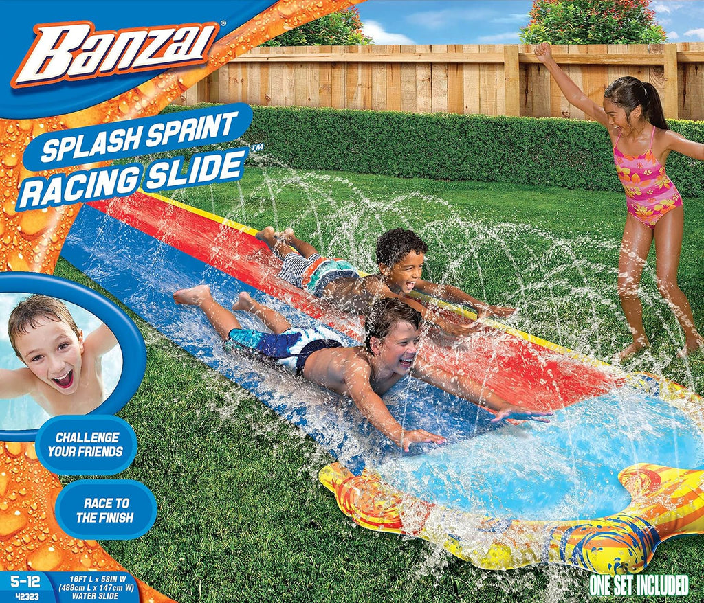Splash Sprint Water Slide with 16 Foot Dual Racing Lanes and Splash Pool (Adventure Summer & Spring Toy Backyard Fun)