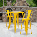 30" Yellow Metal Indoor/Outdoor Barstool with Back, 4-Pack