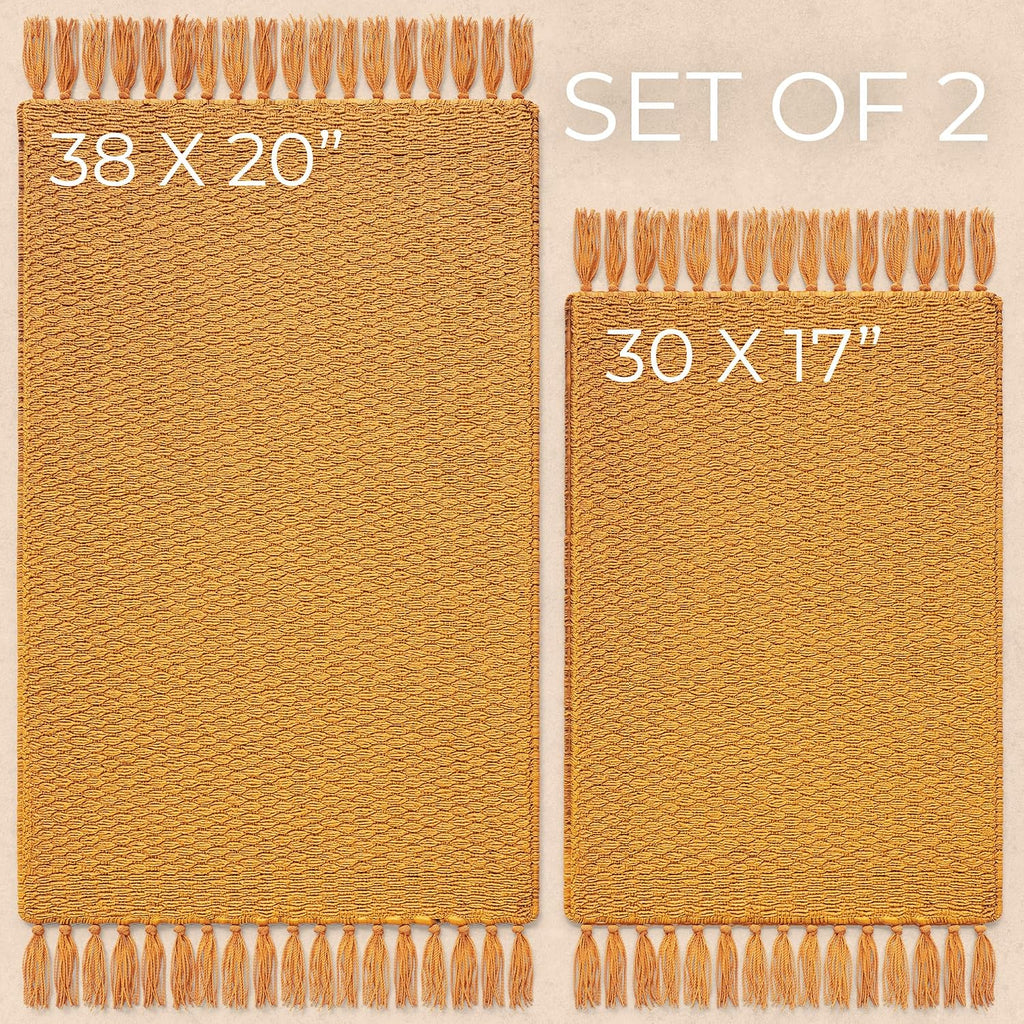 Set of 2 Soft Boho Bathroom Rugs - Beautiful Boho Cotton Rugs that Fit Perfectly Into Your Bath or Kitchen
